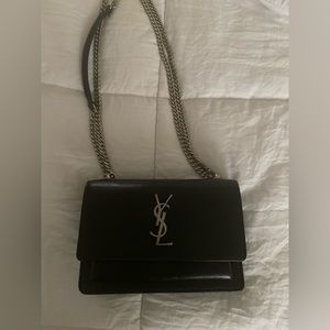 Black Saint Laurent Kate Small Grain De Poudre Shoulder Bag on Chain